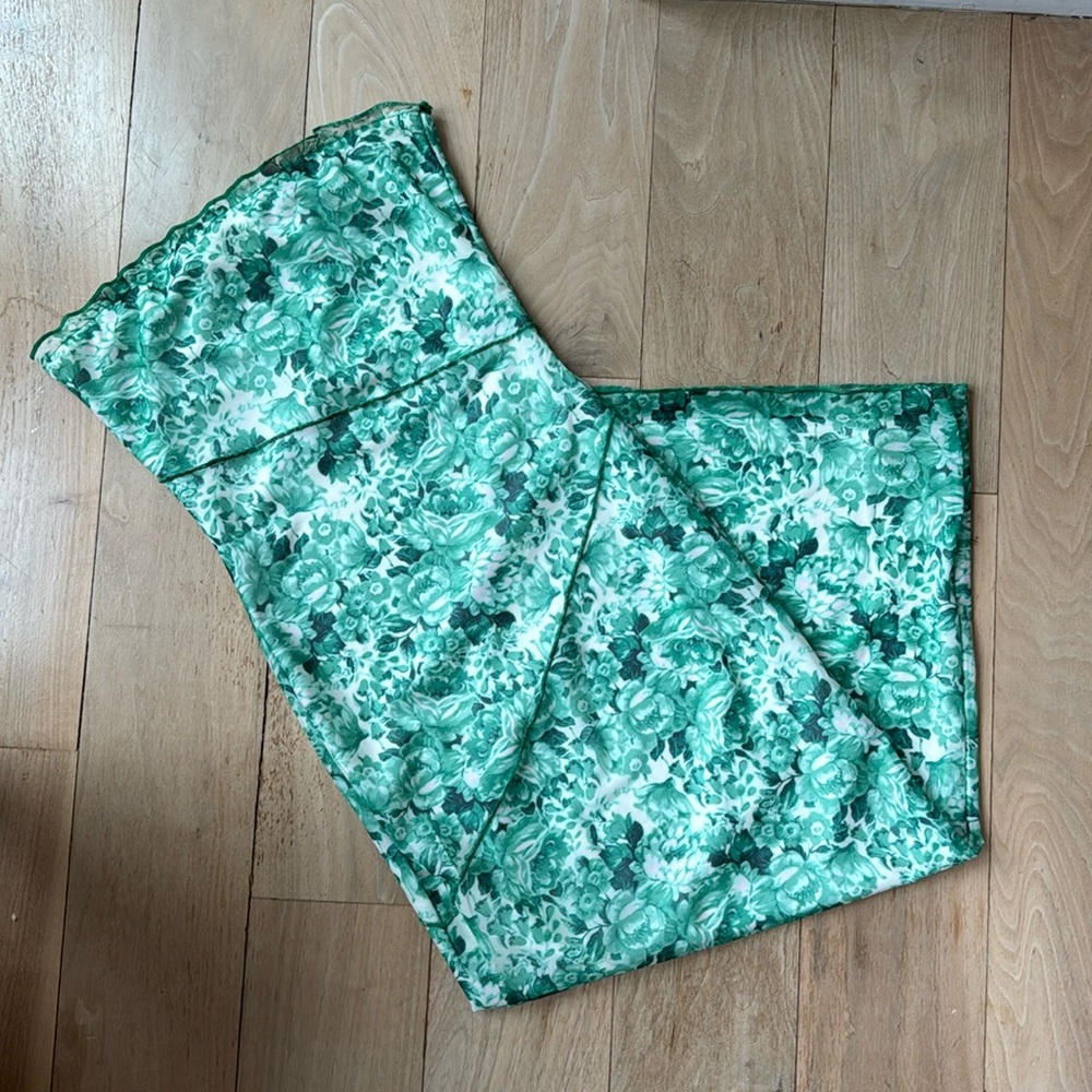 Green and White Floral Midi Strapless Dress